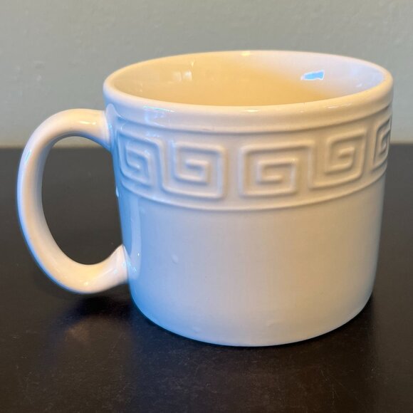 LYNNS Sigma Pattern All White Stoneware Mug with Embossed Greek Key Design - Picture 3 of 13